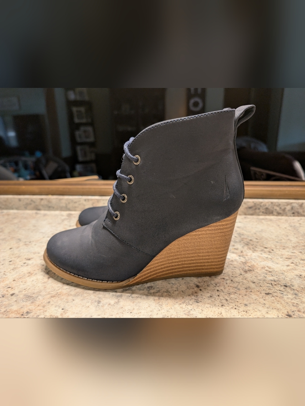 Nautica Navy Waterline Lace-Up Wedge Booties